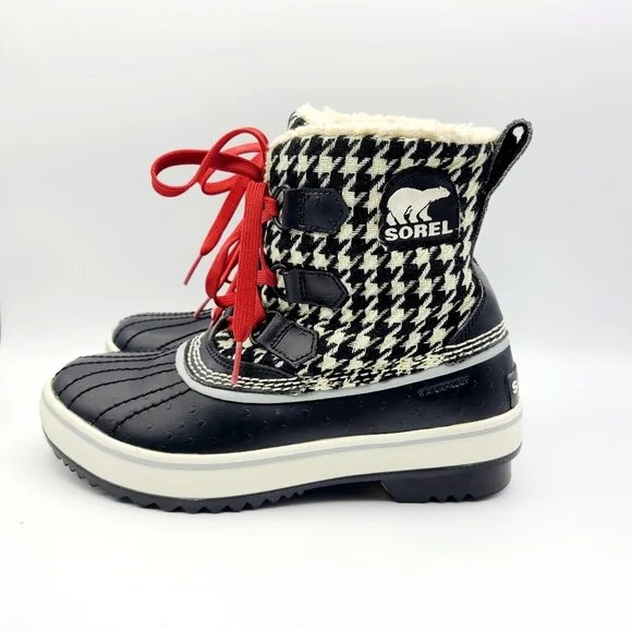 SOREL Tivoli Tweed Houndstooth Boots Size 5 Lace Up Waterproof Rain Snow - Picture 5 of 15